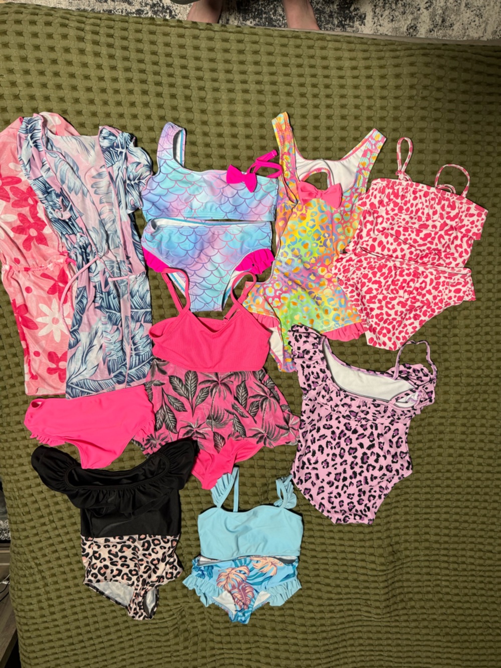 SHEIN Kids One-Piece Swimsuit Lot - Pink, Blue, Purple, Black and cover ups